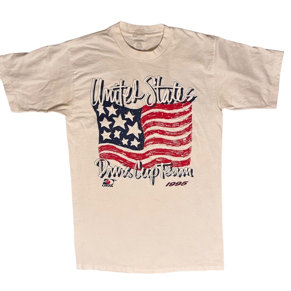 Vtg 1995 United States Davis Cup Tennis T-Shirt White Medium Single Stitch USA